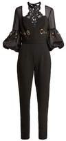 Thumbnail for your product : Self-Portrait Balloon Sleeve Lace And Crepe Jumpsuit - Womens - Black