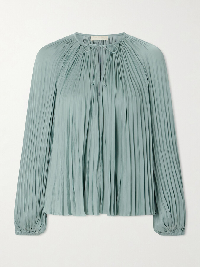 Ulla Johnson Electra Pleated Satin Blouse - Blue