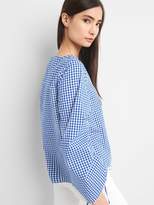 Thumbnail for your product : Gap Ruched Sleeve Boatneck Gingham Top in Poplin