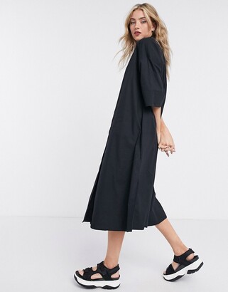 Selected organic cotton shirt dress with pleated back in black