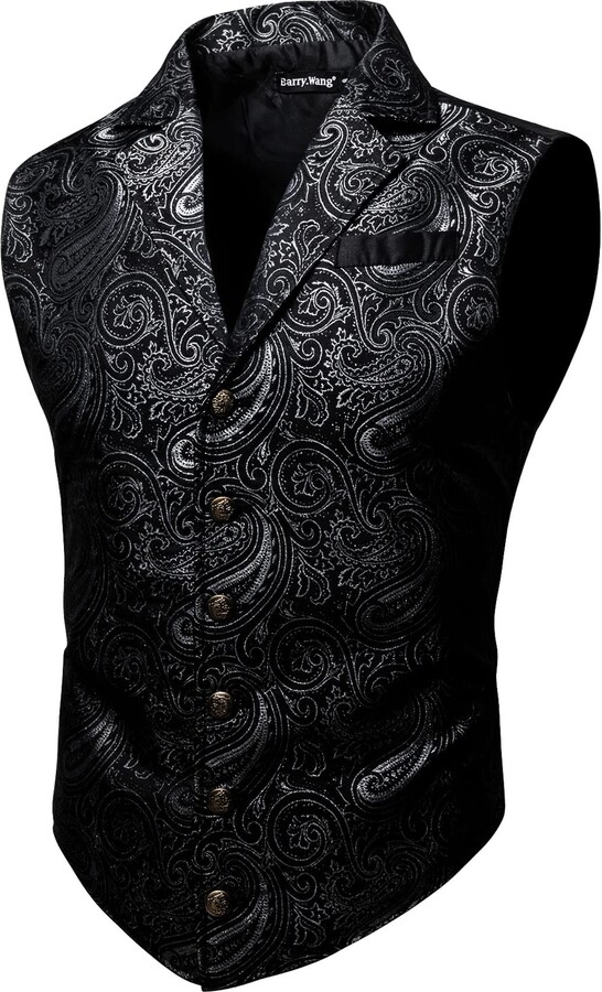 Mens Victorian Suit Vest Steampunk Gothic Black Silver