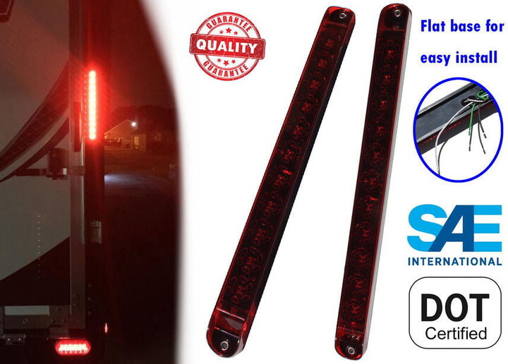 Smiling JuJu 2x RED 17" TRAILER TRUCK STOP TAIL AND TURN LIGHT BAR LED SEALED WATERPROOF EHD