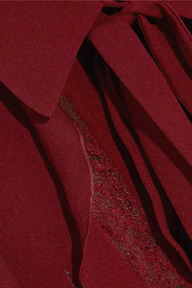 Elie Saab Lace-trimmed Ruffled Silk-blend Crepe De Chine Blouse - Burgundy