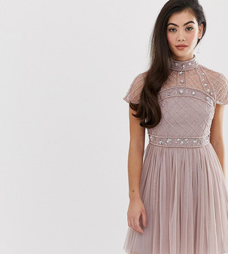 ASOS DESIGN Petite mini dress with embellished crop top and tulle skirt