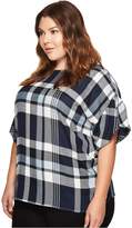 Thumbnail for your product : Vince Camuto Plus Size Ruffled Short Sleeve Relaxed Broken Plaid Tee