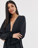 Thumbnail for your product : ASOS DESIGN Tall long sleeve button through midi dress with shirred waist