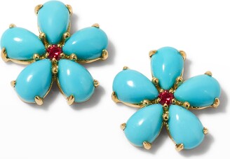 Paul Morelli Small Turquoise Petal Button Earrings with Rubies
