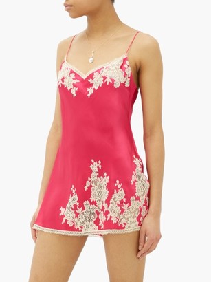 Carine Gilson Chantilly Lace-trimmed Silk-satin Nightdress - Pink Multi