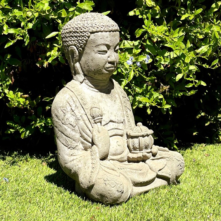 Vintage Enlightenment Buddha | 4 Color Options 60lb Solid Stone Statue. Unique Home Garden Sanctuary Decor. Outdoor Safe. Handcrafted U.s.a