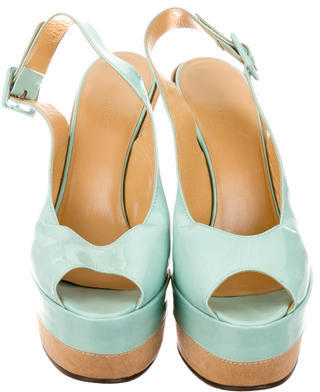 Hermes Patent Leather Slingback Wedges