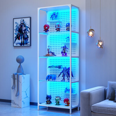 Latitude Run Display Case With LED Lights,With Glass Storage Shelves, 4-Tier Display Shelf (Black)