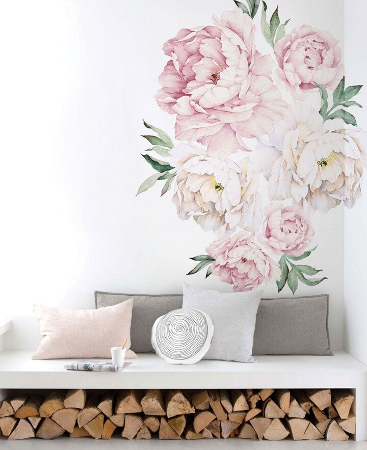 Etsy Peony Flowers Wall Sticker, Simple Shapes Peel & Stick Decals - Removable W5028