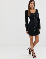 Thumbnail for your product : ASOS DESIGN off shoulder button through mini dress with long sleeves