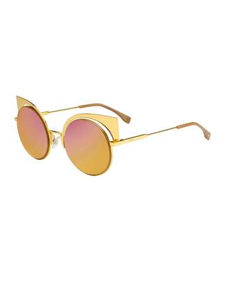 Fendi Runway Mirrored Cutout Sunglasses, Gold