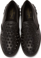 Thumbnail for your product : Valentino Black Leather Matte Rockstud Skate Sneakers