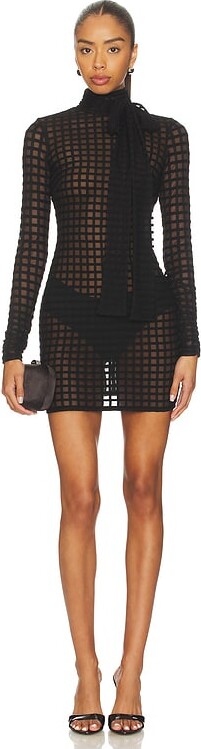 LaQuan Smith Cross Grain Dress With Pussybow Detail