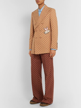 Gucci Beige Double-Breasted Appliqued Logo-Jacquard Cotton-Blend Suit Jacket - Men - Neutrals
