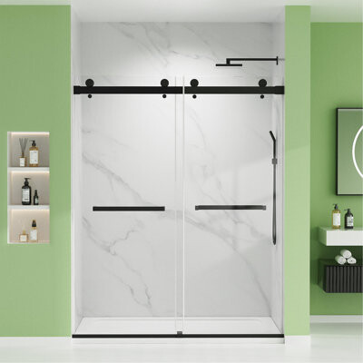 BOAIXINGFAN 60'' W X 74'' H Door Double Sliding Frameless Shower Door With 8Mm Easy Clear Tempered Glass