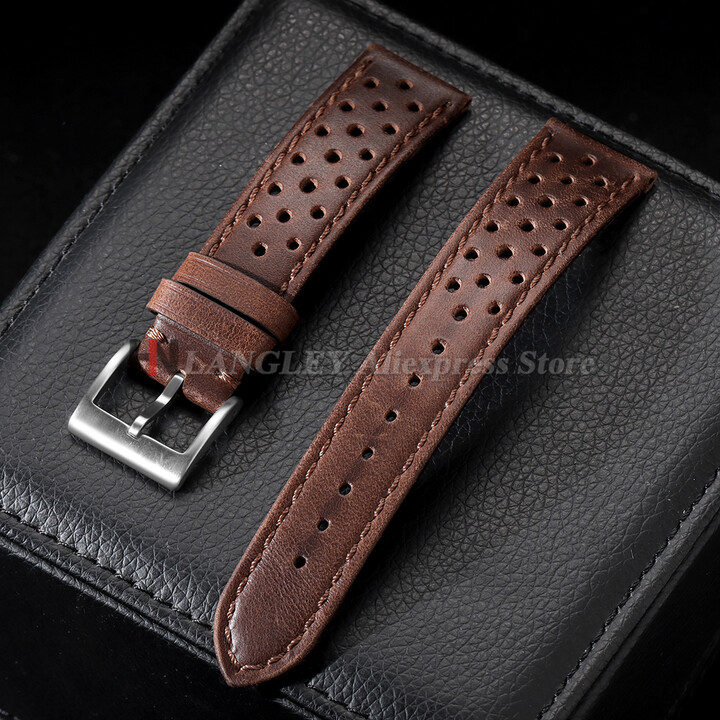 Langley Genuine Cowhide Leather Strap for Samsung Galaxy Watch 7 6 5 4 Soft Breathable Retro Wristband for Seiko 18mm 20mm 22mm Bracelet