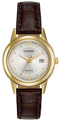 Citizen Watch women's Eco Drive Watch with Gold Dial analogue Display and brown leather Strap FE1082-05A