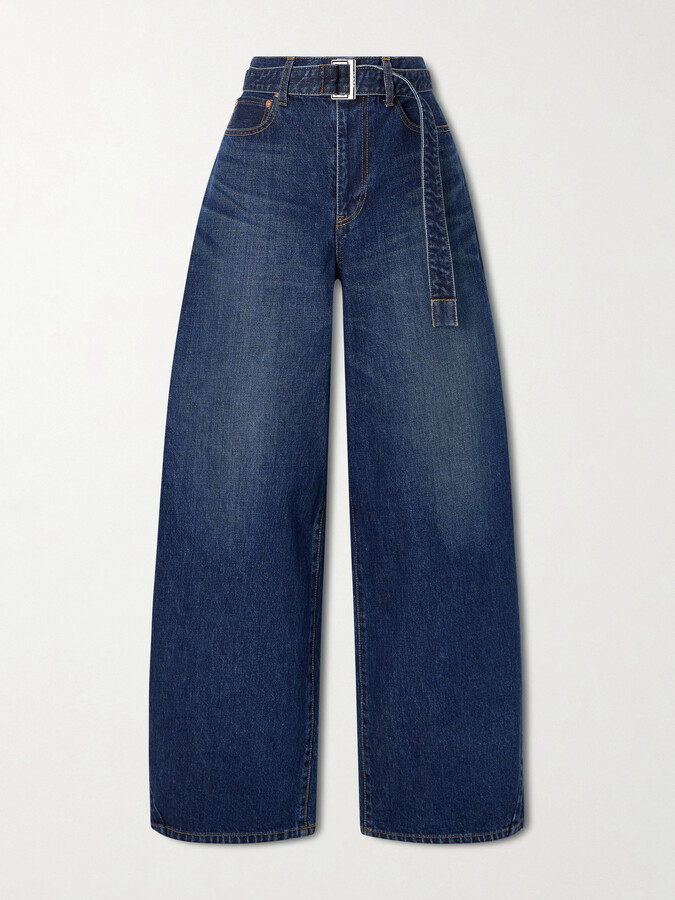 Sacai Belted High-rise Barrel-leg Jeans - Blue