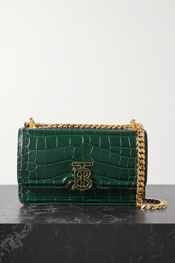 Burberry Olive Green Chain-Detailing Check-Pattern Wallet