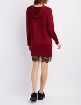 Thumbnail for your product : Charlotte Russe Lace-Trim Hooded Sweatshirt Dress