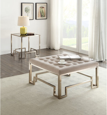 Rosdorf Park Stylish Square Beige And Champagne  With Materials Padding