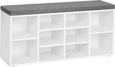 Red Barrel Studio Shoe Bench Storage Bench With Padded Seat Entryway Bench With 10 Compartments For Bedroom 11.8 X 40.9 X 18.9 Inches Cloud White And Dove Gray