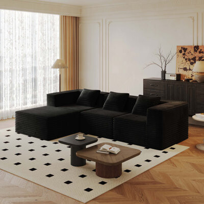 Latitude Run Modular Sectional Couches for Living Room with Deep Seat Compression Sofa High Density Memory Foam Boneless Upholstered Couches No Assembly (3*Sea