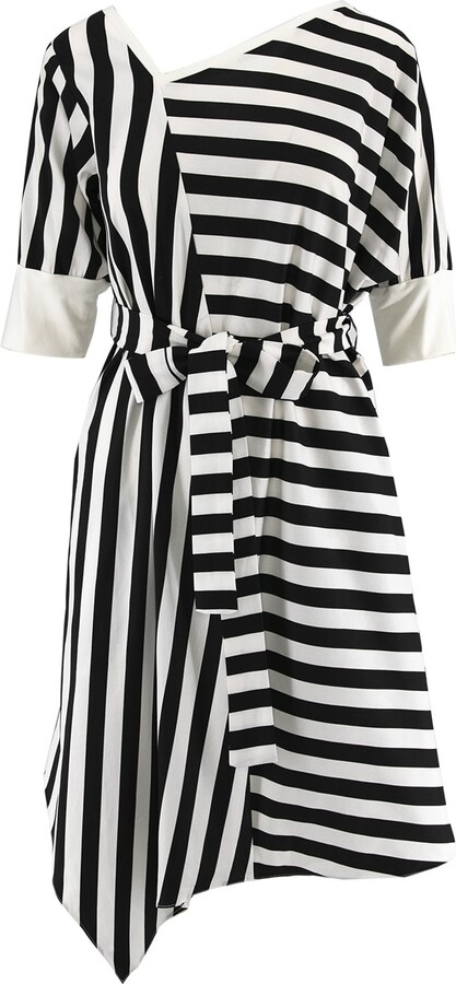 Larisa Dragna Black / White Asymmetric Midi Stripe Dress
