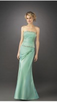 Thumbnail for your product : La Femme Ruched Beaded Straight Neck A-line Gown 12525