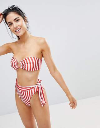 PrettyLittleThing Striped Bandeau Bikini Top