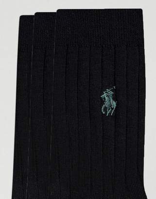 Polo Ralph Lauren 3 Pack Ribbed Socks Egyptian Cotton in Black
