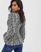 Thumbnail for your product : ASOS DESIGN plunge top in zebra animal print with shirred waist