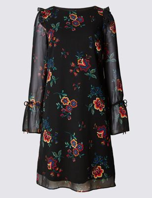Marks and Spencer Floral Print Long Sleeve Fit & Flare Dress