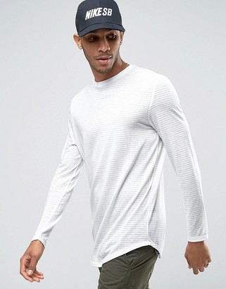ASOS Sheer Stripe Longline Long Sleeve T-Shirt With Curve Hem
