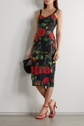 Dolce & Gabbana Floral-print Stretch-tulle Midi Dress - Black - ShopStyle