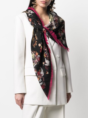 Alexander McQueen Butterfly-Print Fringed Scarf
