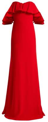 Alexander Mcqueen - Ruffled Off The Shoulder Crepe Gown - Womens - Red