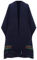 Thumbnail for your product : Gucci Oversized Moss-stitch Fringed Wool Cape - Blue Multi