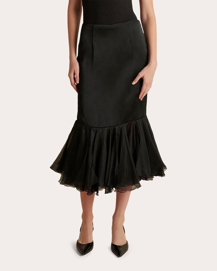 Marina Moscone Cady Organza Flounced Pencil Skirt