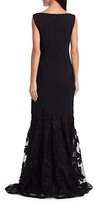 Thumbnail for your product : Teri Jon by Rickie Freeman Floral-Embroidered Tulle Soutache Hem Scuba Gown