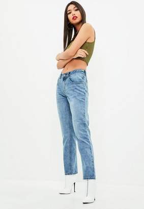 Missguided Blue Wrath Midrise Pointed Straight Leg Jeans, Blue