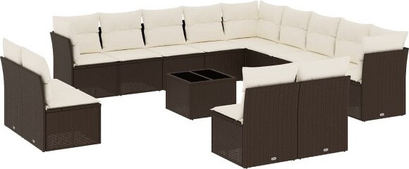 VidaXL vidaXLPatioSofaSetwithCushionsOutdoorFurniture14PiecePolyRattan-BrownandCreamWithTable