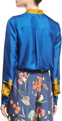 Diane von Furstenberg Colorblock Silk Satin Shirt