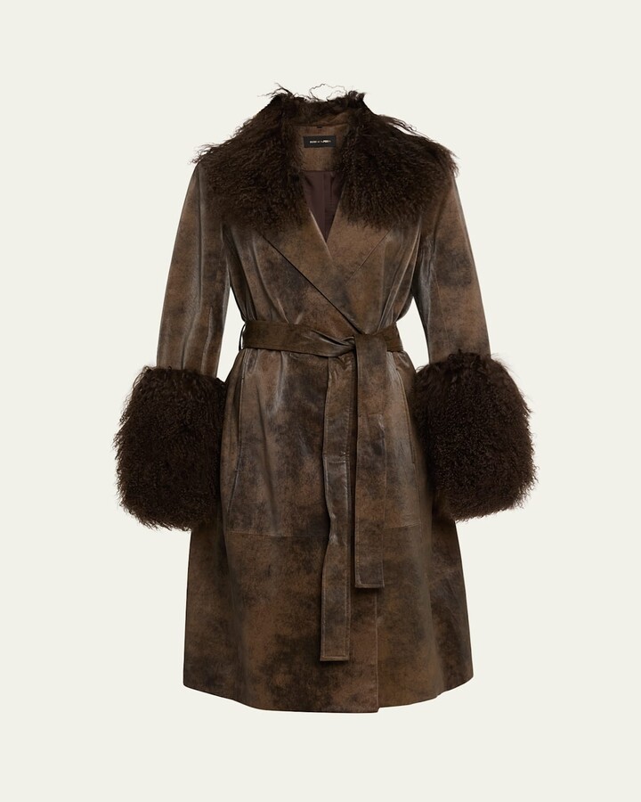 Kobi Halperin Viv Crinkled Shearling-Trim Coat