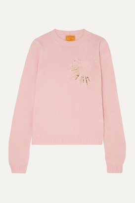 LE LION Aquarius Embellished Embroidered Wool Sweater - Pink