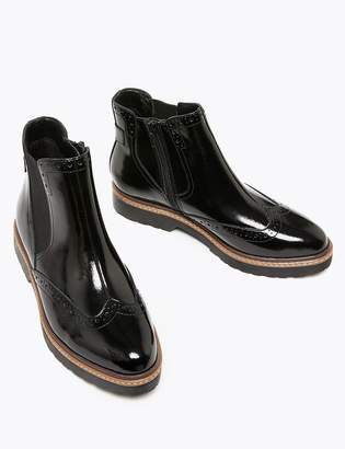 Marks and Spencer Leather Patent Brogue Chelsea Boots