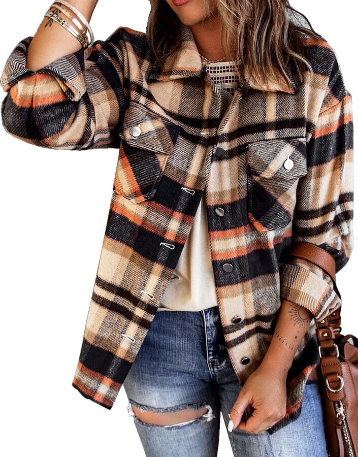 CARPLSU Womens Flannel Shirts Long Sleeve Plaid Jackets for Women with ...